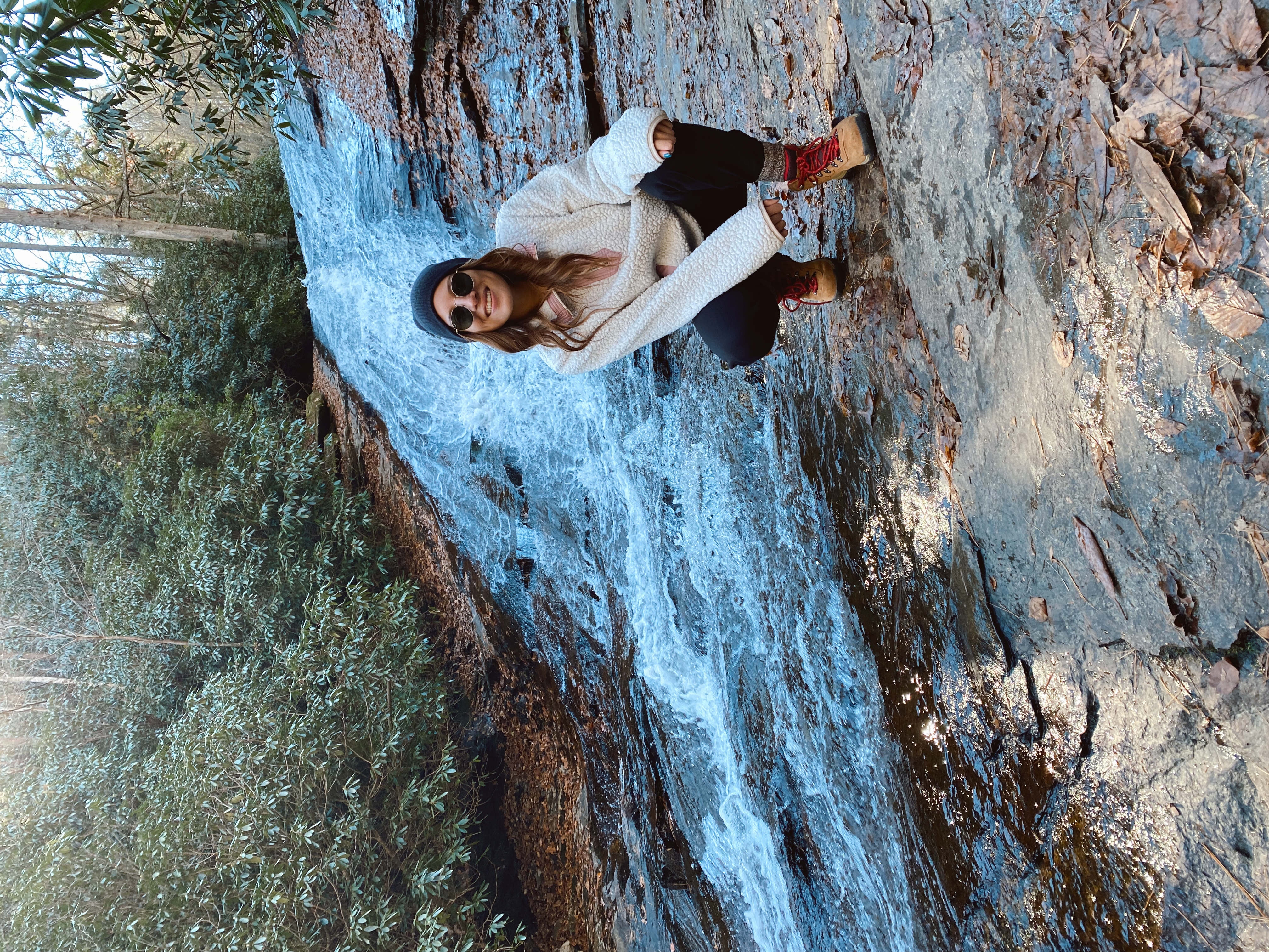 Mila by waterfall in fleece